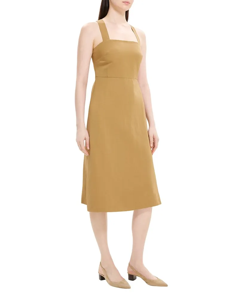 Theory Crossback Linen-Blend Midi Dress Nocolor