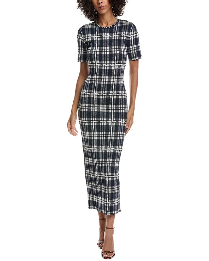 Lela Rose Jacquard Plaid Midi Dress Blue