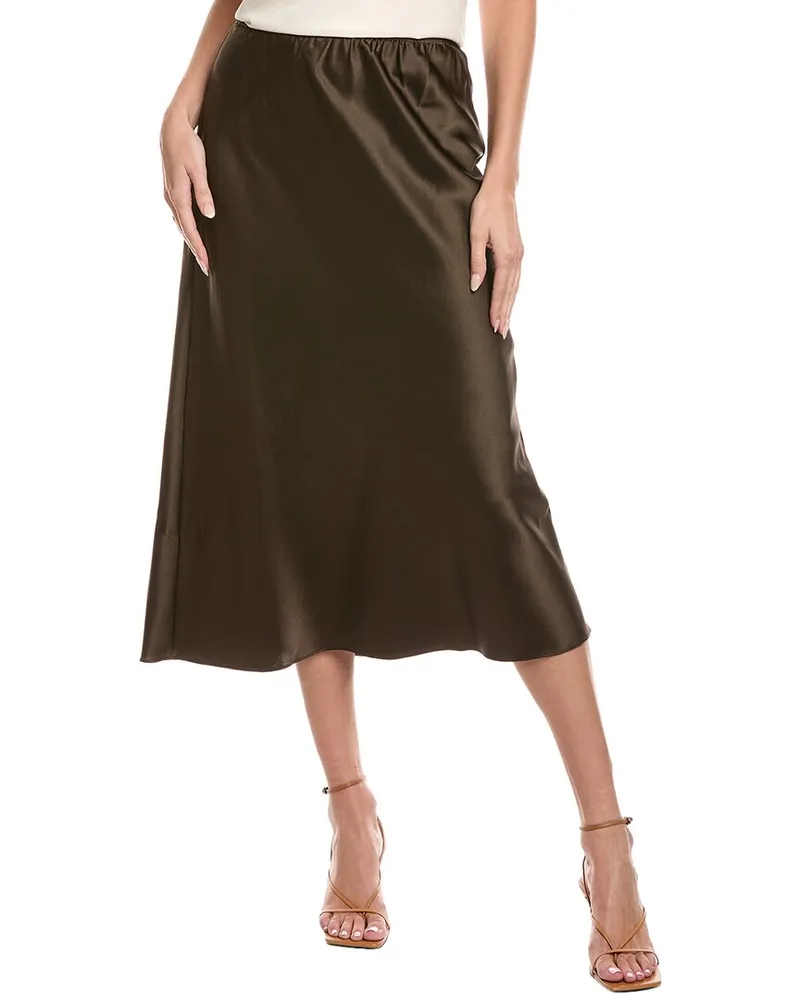 Eileen Fisher Petite Bias Silk-Blend Midi Skirt Brown