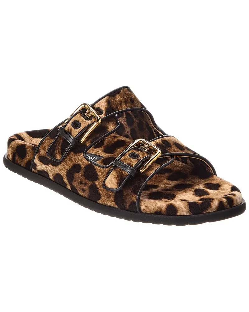 Dolce & Gabbana Printed Velvet & Leather Slide Brown