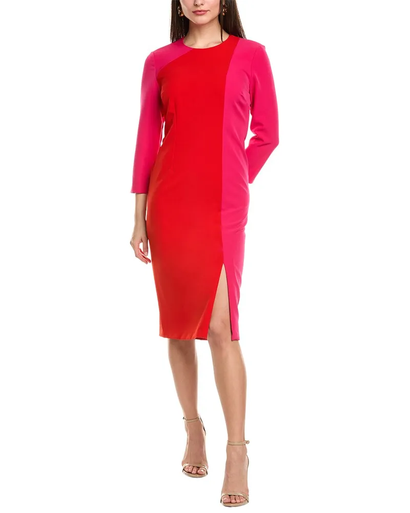 Anne Klein Fitted Colorblocked Midi Dress Pink