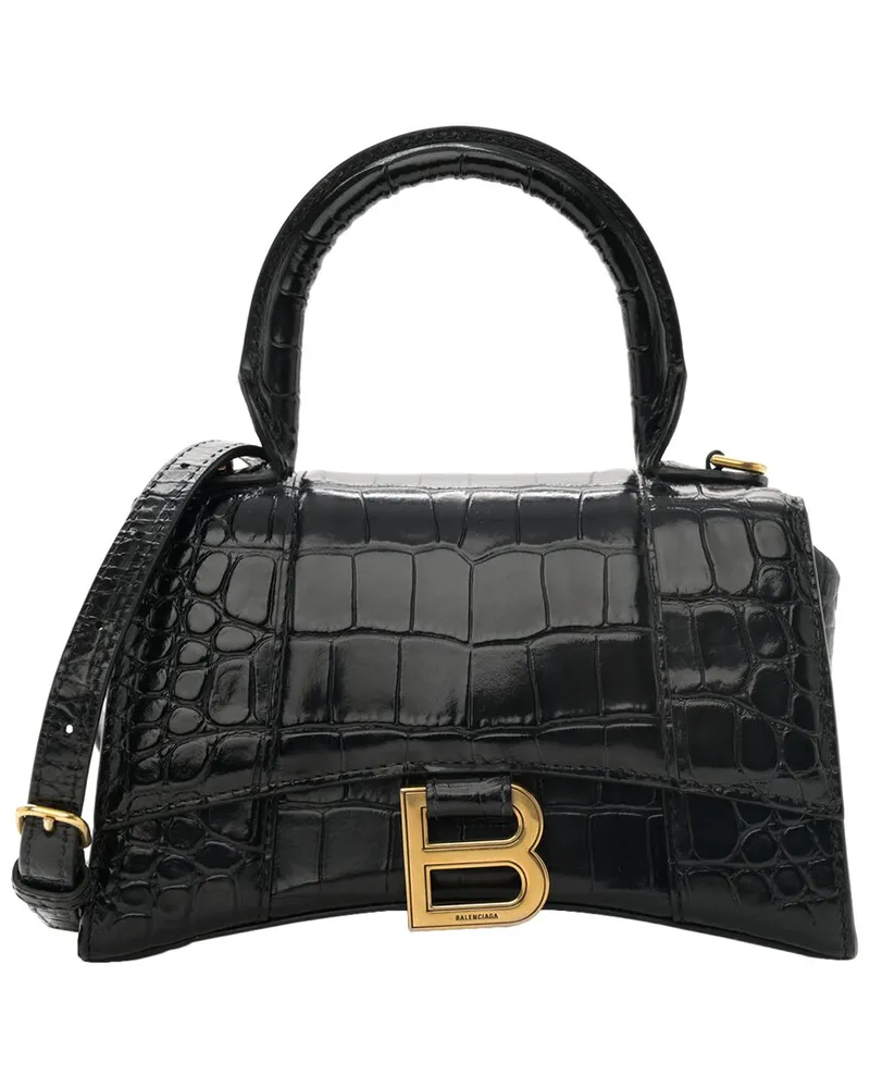 Balenciaga Black Shiny Calfskin Leather Hourglass Top Handle Bag XS (Authentic  Pre-Loved Nocolor