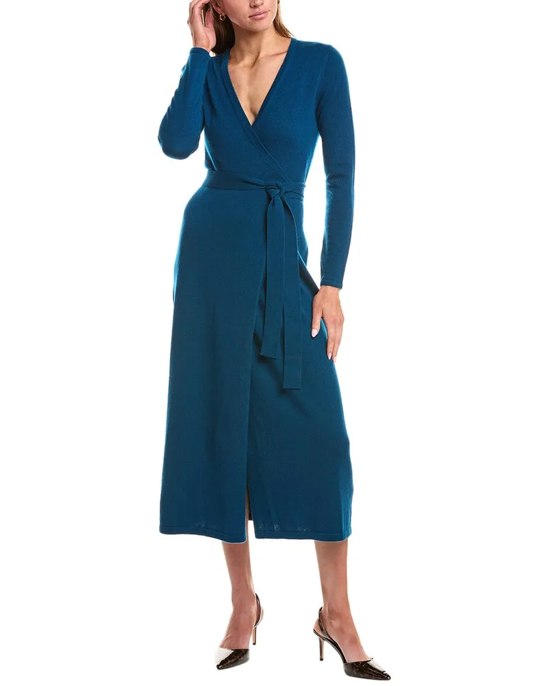 Diane von Furstenberg Astrid Wool & Cashmere-Blend Wrap Sweaterdress Blue