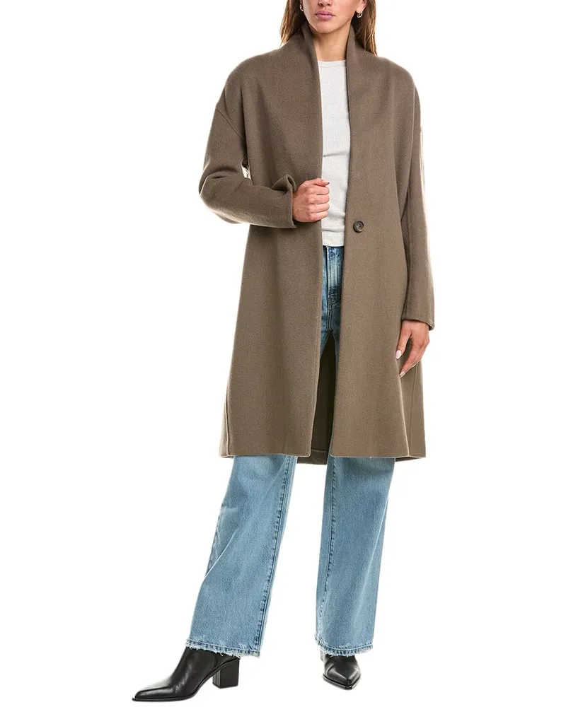 Vince Collarless Wool-Blend Coat Tan