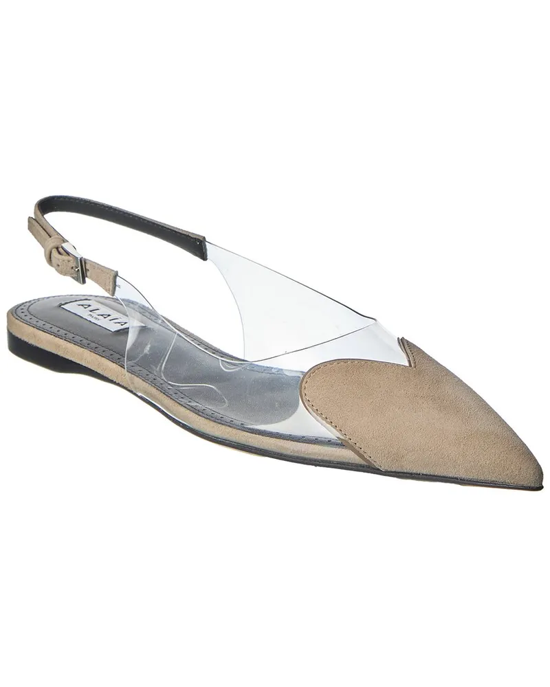 Alaïa Le Coeur Suede & Vinyl Slingback Flat Brown