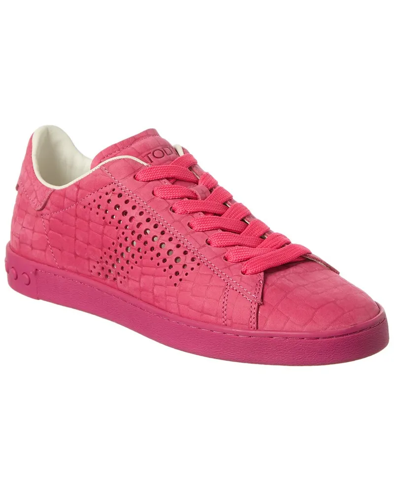 TOD'S TOD’s Croc-Embossed Leather Sneaker Pink