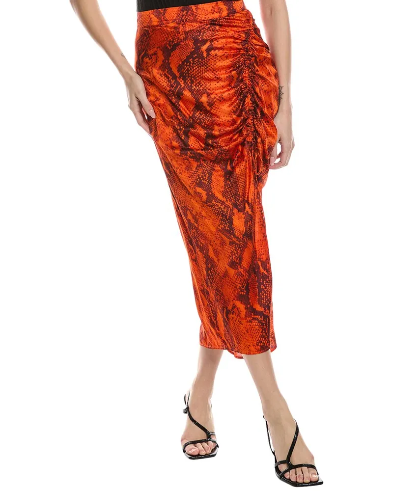 AllSaints Carla Tahoe Silk-Blend Midi Skirt Orange