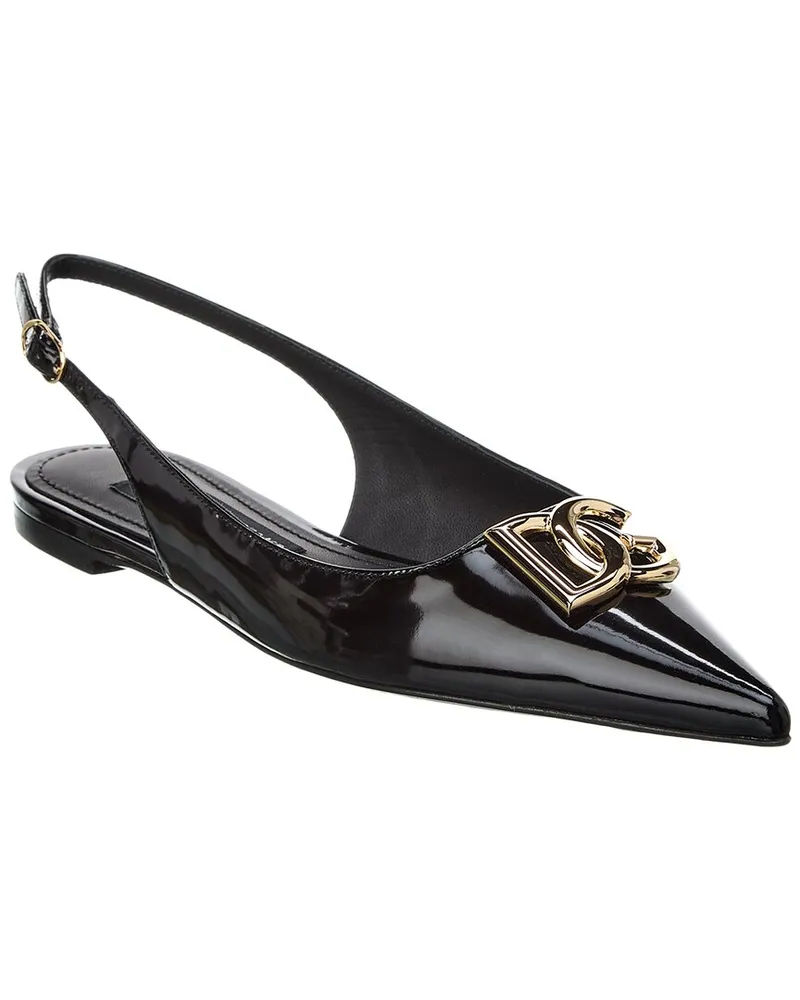 Dolce & Gabbana DG Logo Leather Slingback Flat Black