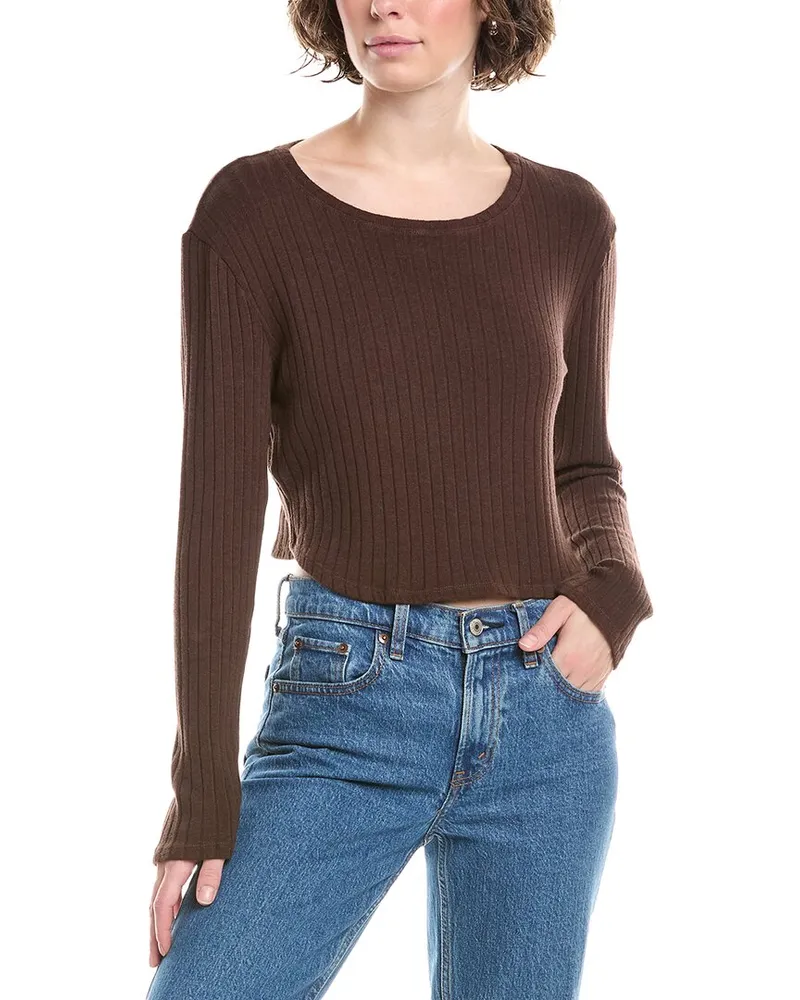 Bella Dahl Crop Crewneck Sweater Brown