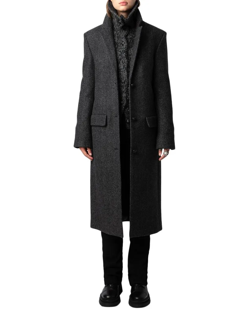 Zadig & Voltaire Mio Chevron Chine Wool-Blend Coat Grey