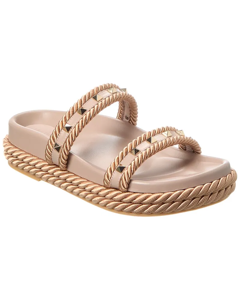 Valentino Garavani Rockstud 20 Leather Sandal Brown