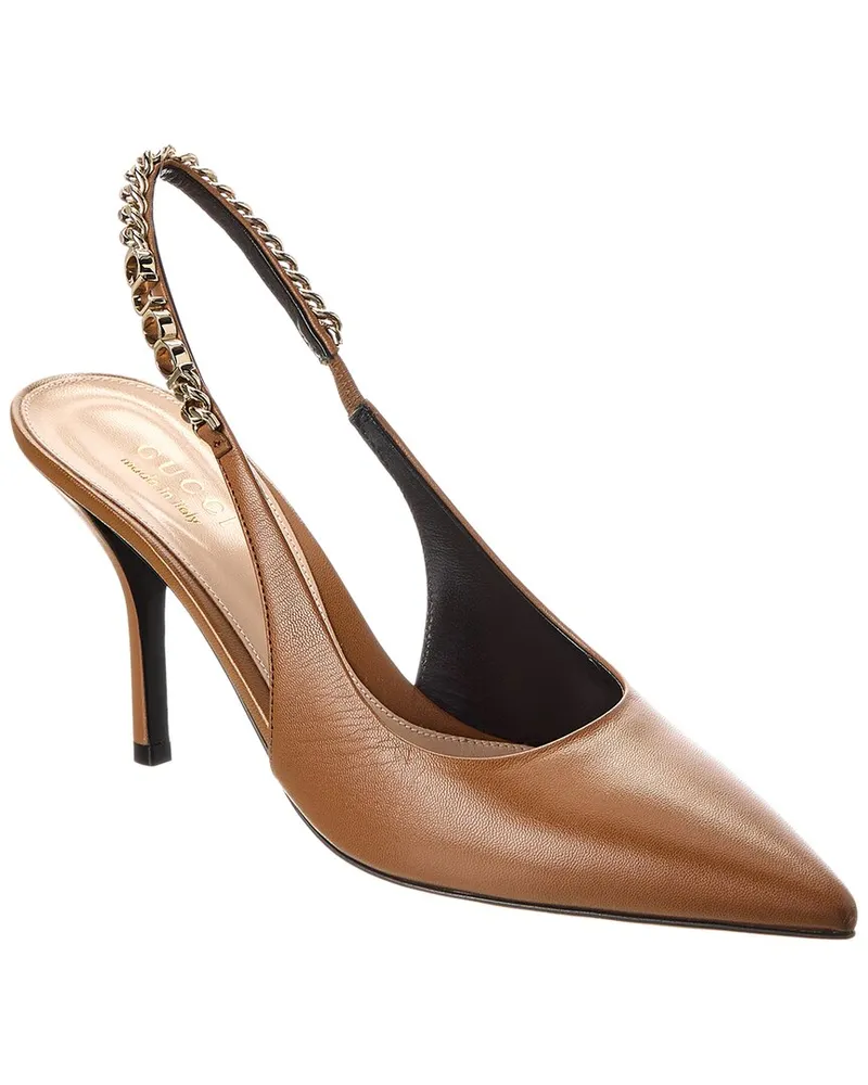 Gucci Signoria Leather Slingback Pump Brown