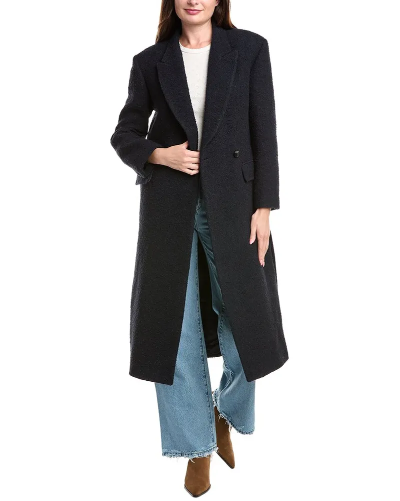 Sandro Boucle Wool & Alpaca-Blend Coat Blue
