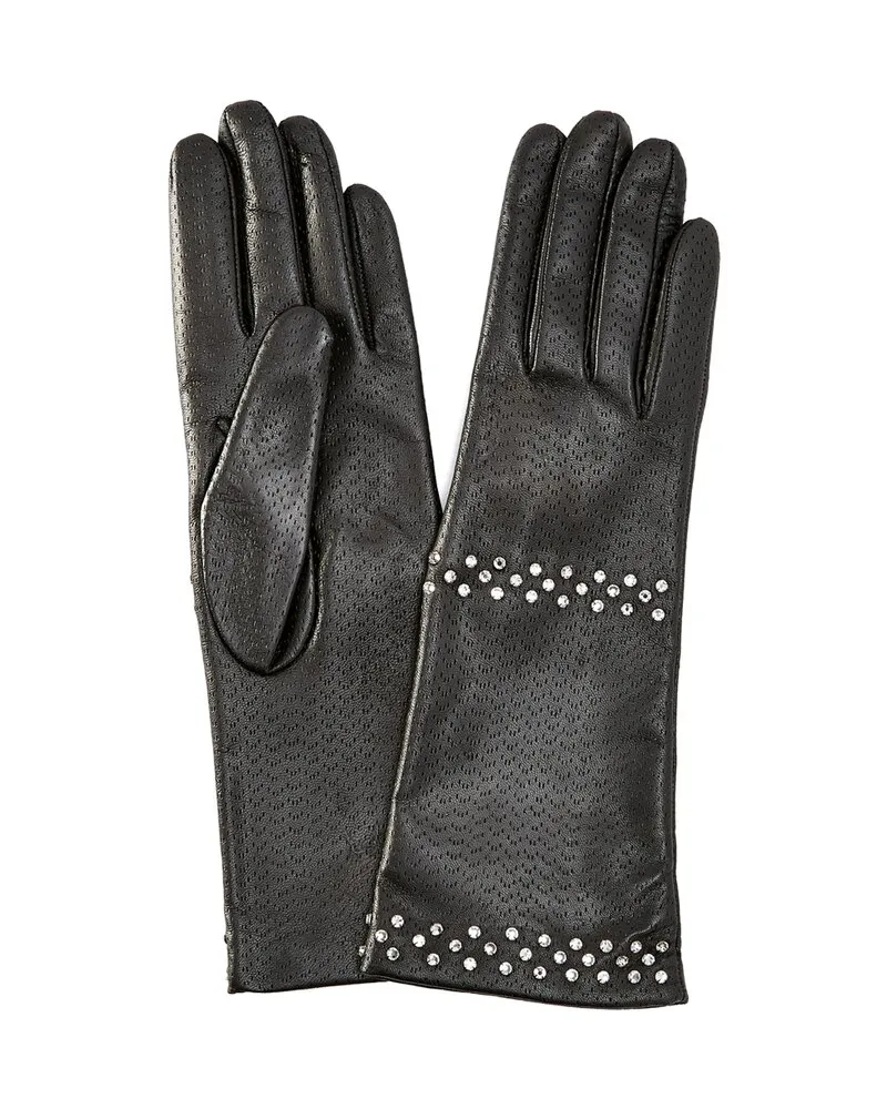 portolano  Women's Black Embellished Leather Gloves Black