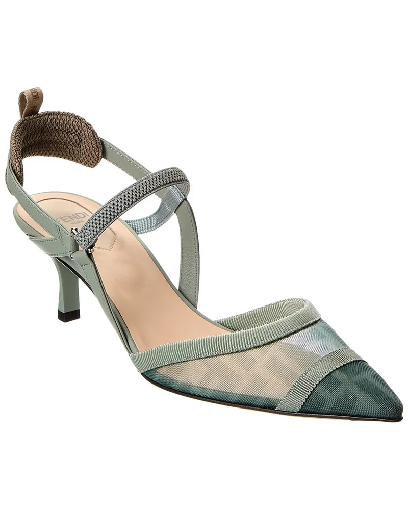 Fendi Colibri Lite FF Mesh & Leather Slingback Pump Green