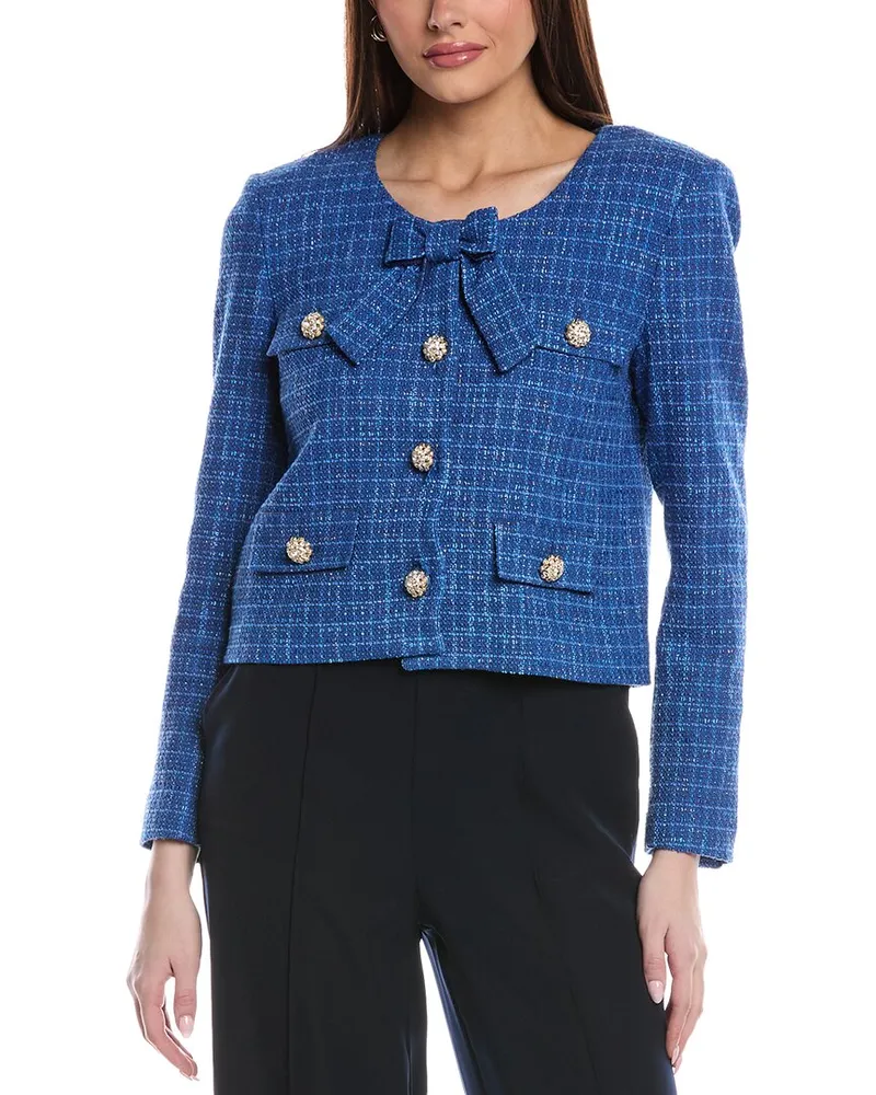 ST. JOHN Woven Knit Bracelet Sleeve Jacket Blue