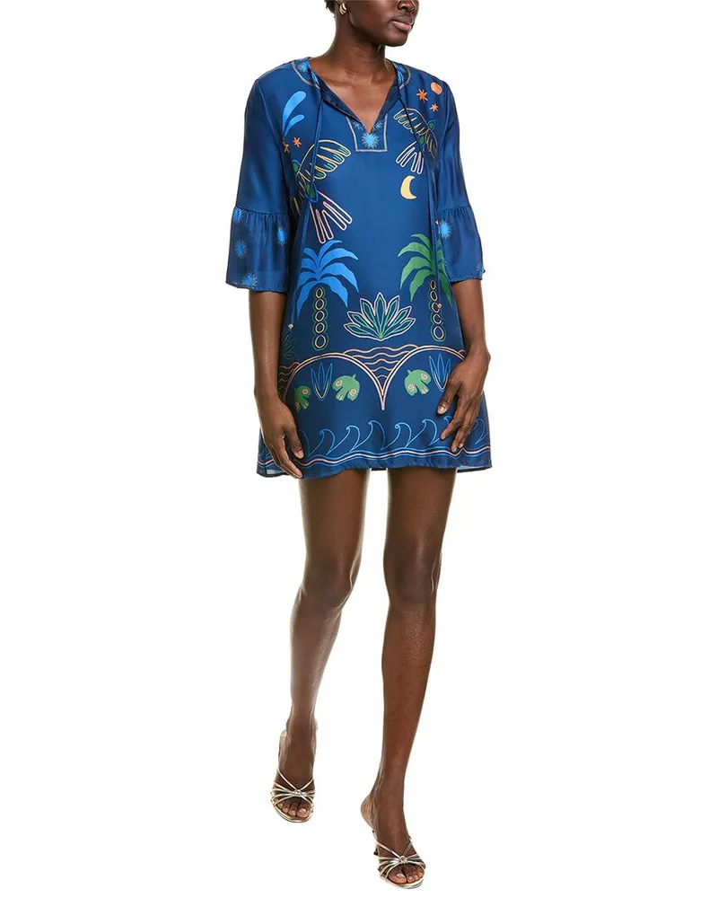 Johnny Was Jade by  Lorianne Petite Silk-Blend Mini Dress Blue