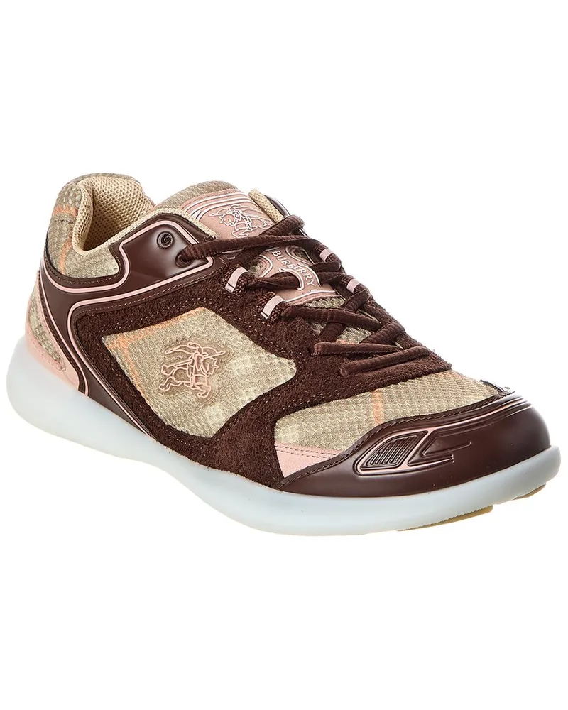 Burberry Check Mesh & Suede Sneaker Brown