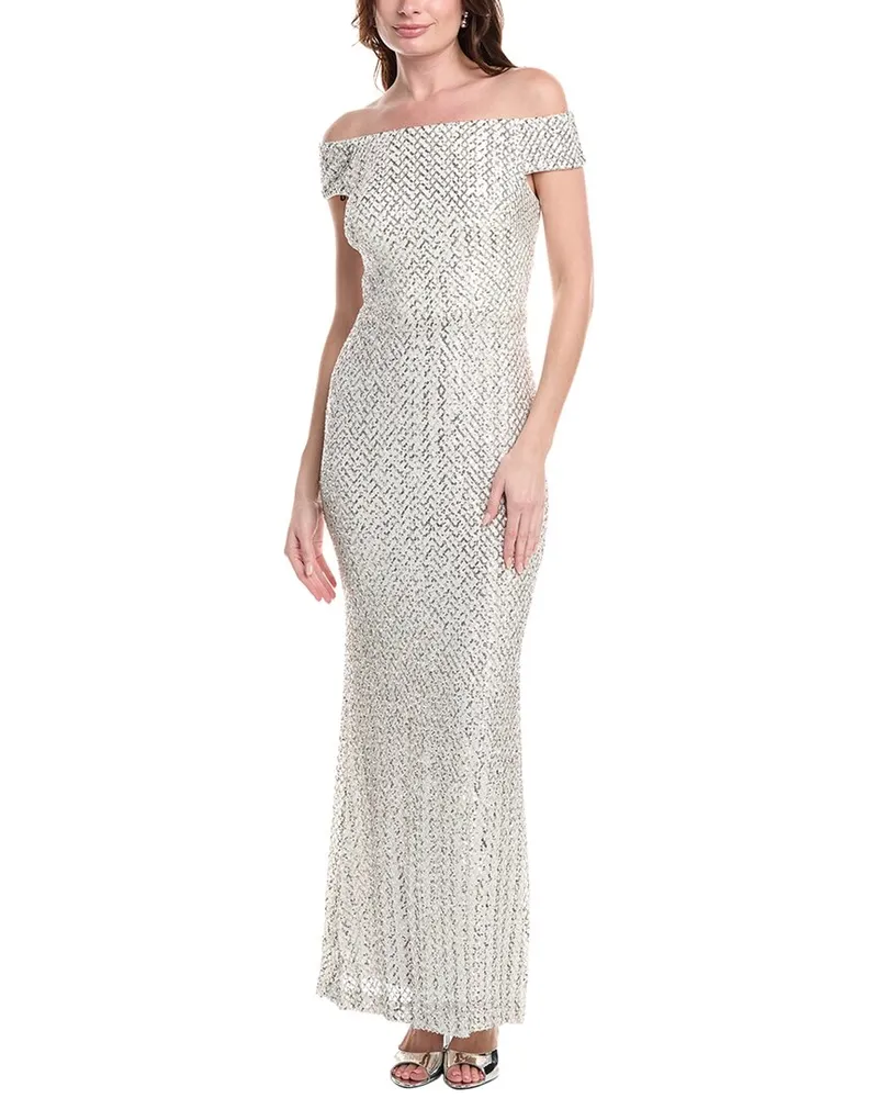 Vince Camuto Off-The-Shoulder Sequin Gown Metallic