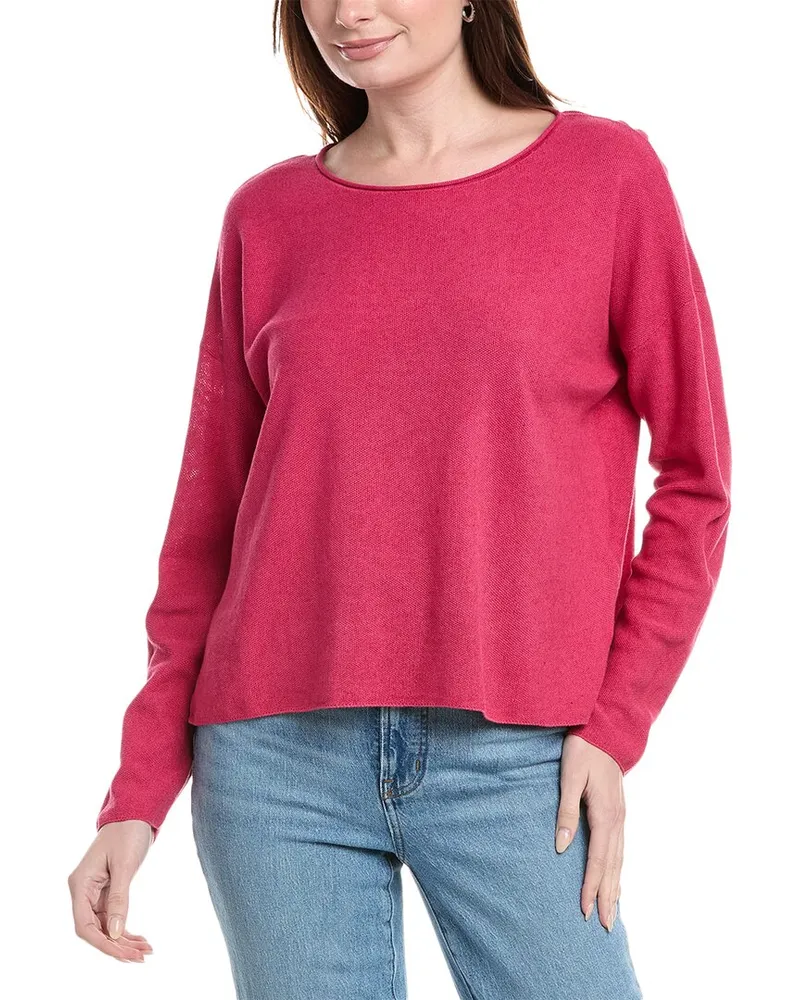 Eileen Fisher Box Linen-Blend Top Pink