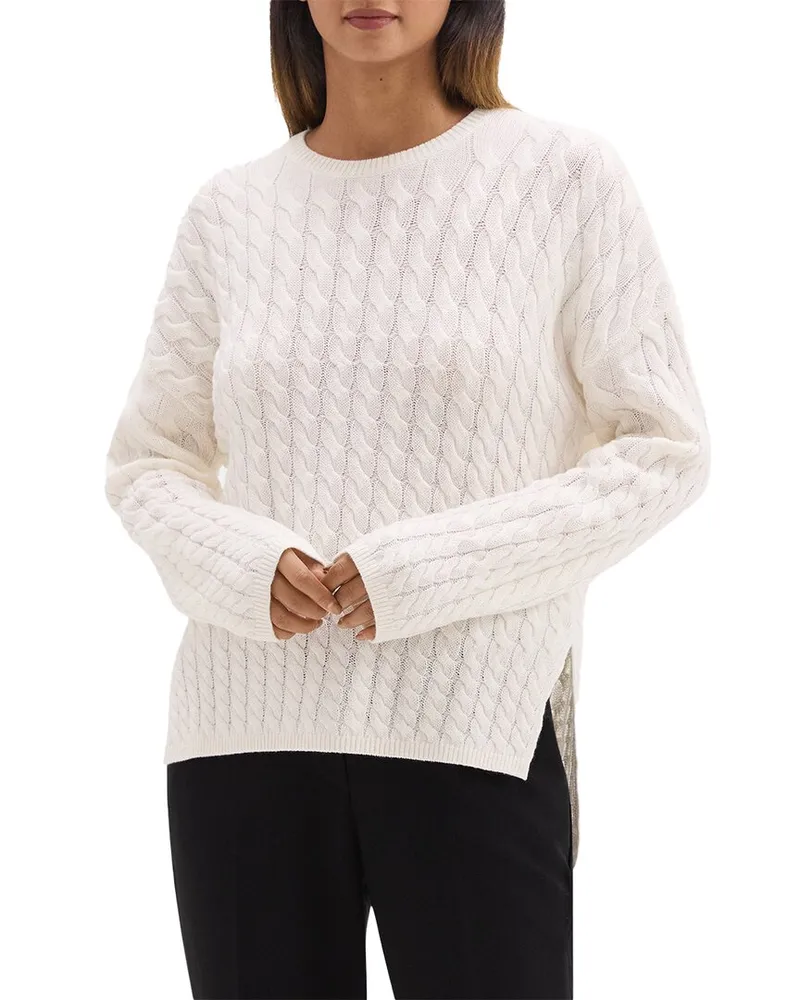 Theory Karenia Cable Knit Wool & Cashmere-Blend Sweater White