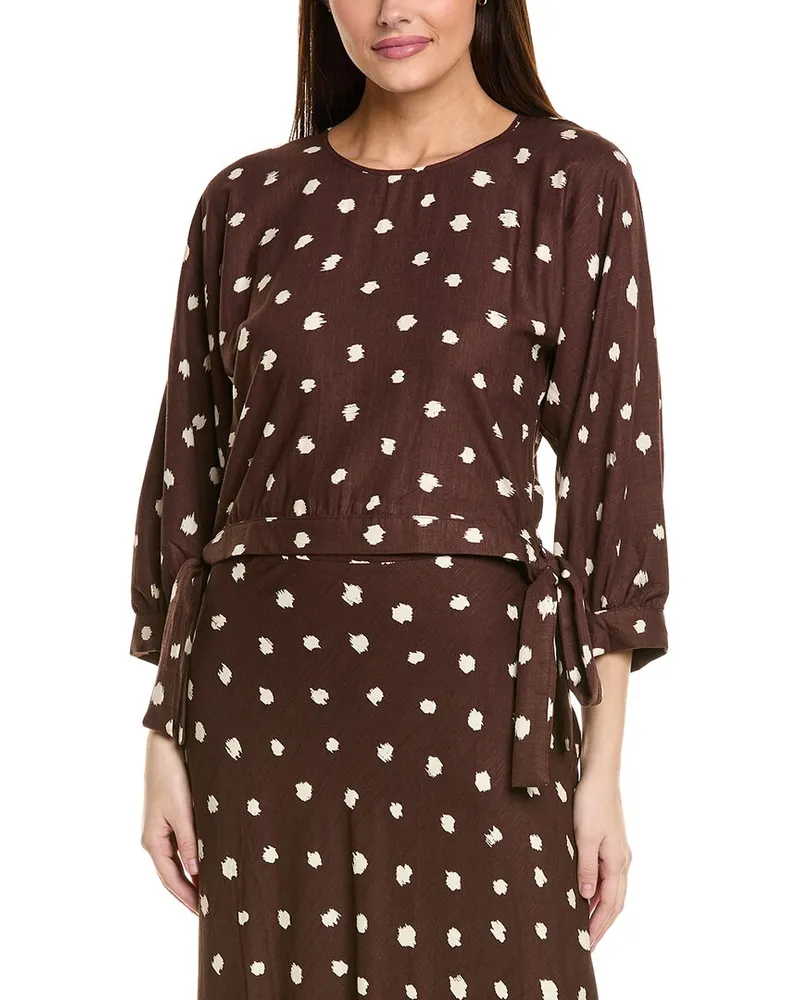 1.STATE Ties Linen-Blend Blouse Brown