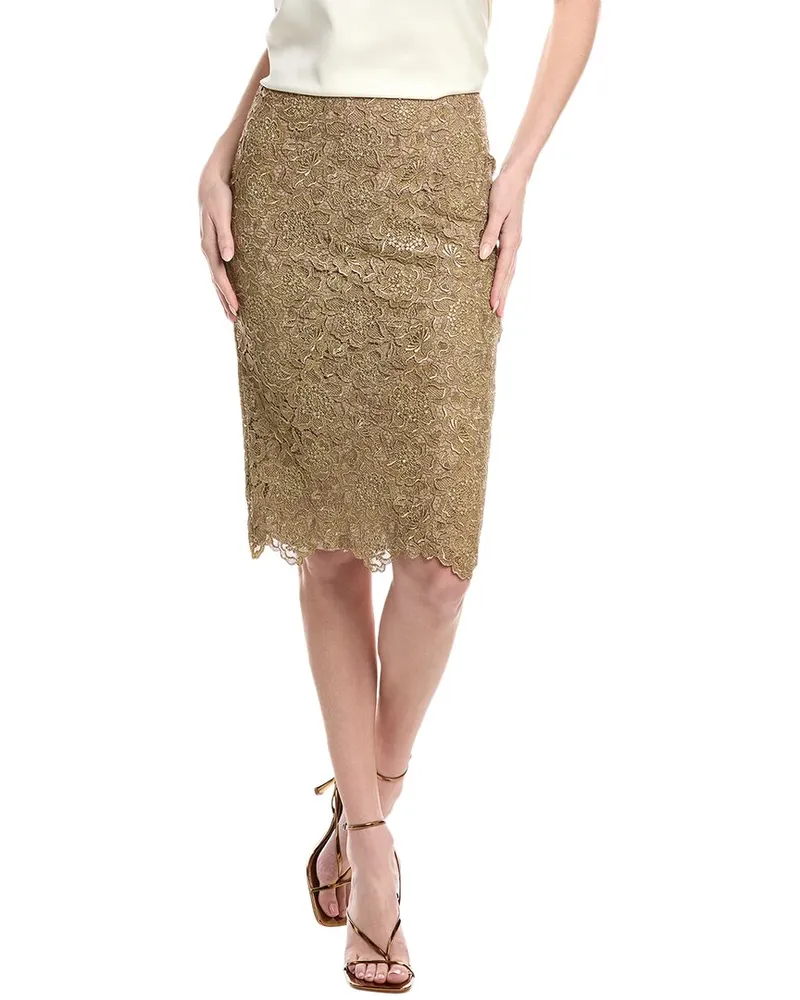 Valentino Garavani Silk-Blend Pencil Skirt Gold