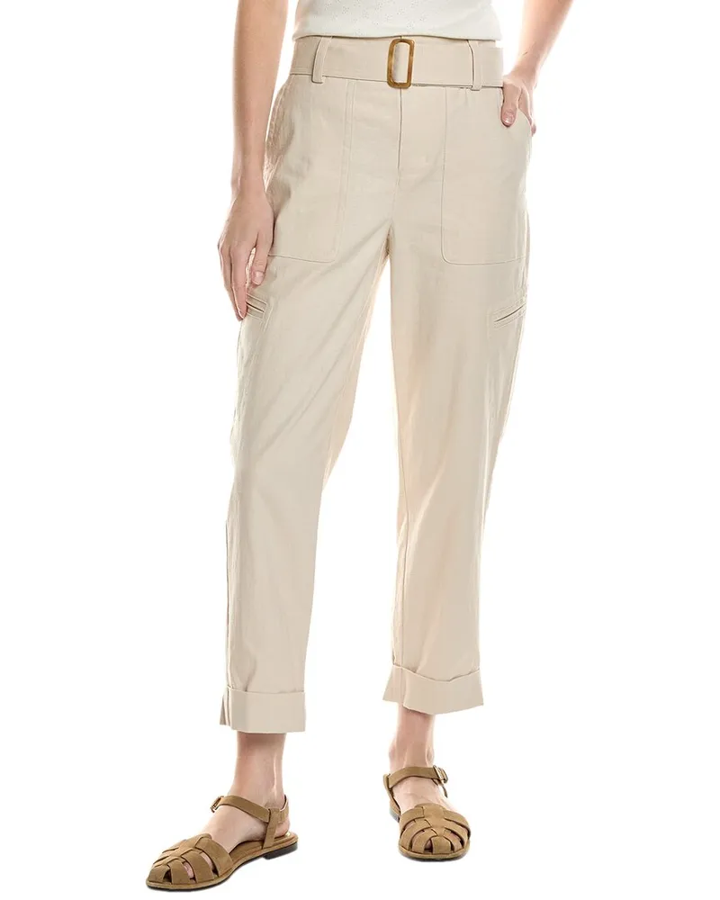 Vince Belted Linen-Blend Pant Brown