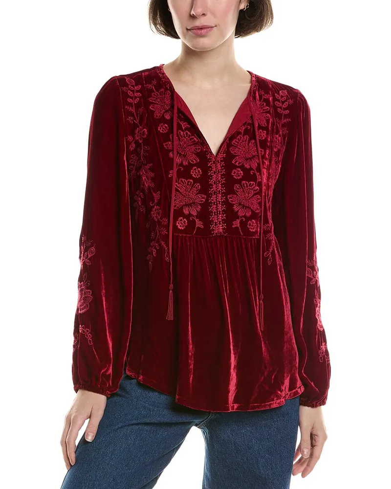 Johnny Was Curved Hem Prairie Blouse Red