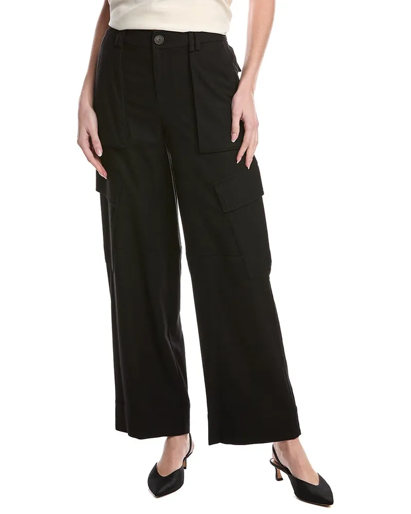 Vince Flannel Wide Leg Raver Wool-Blend Pant Black