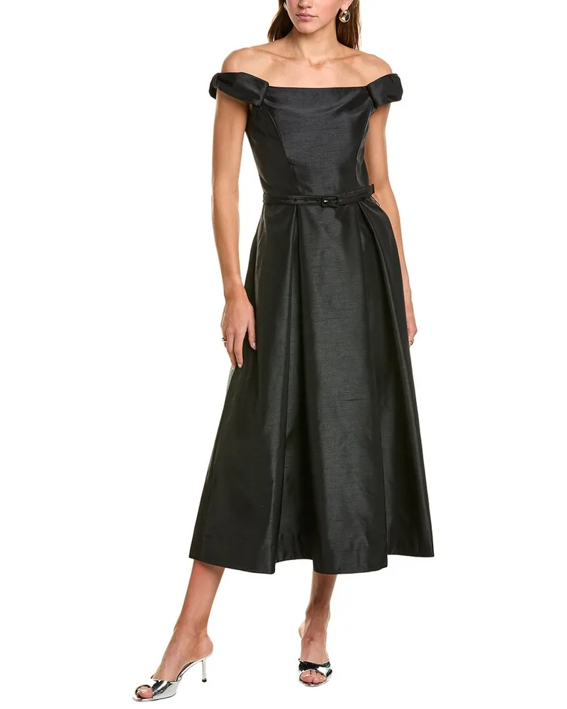 NICHOLAS Kaden Bow Off-Shoulder Midi Dress Black