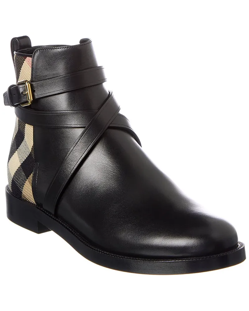 Burberry House Check Canvas & Leather Bootie Black