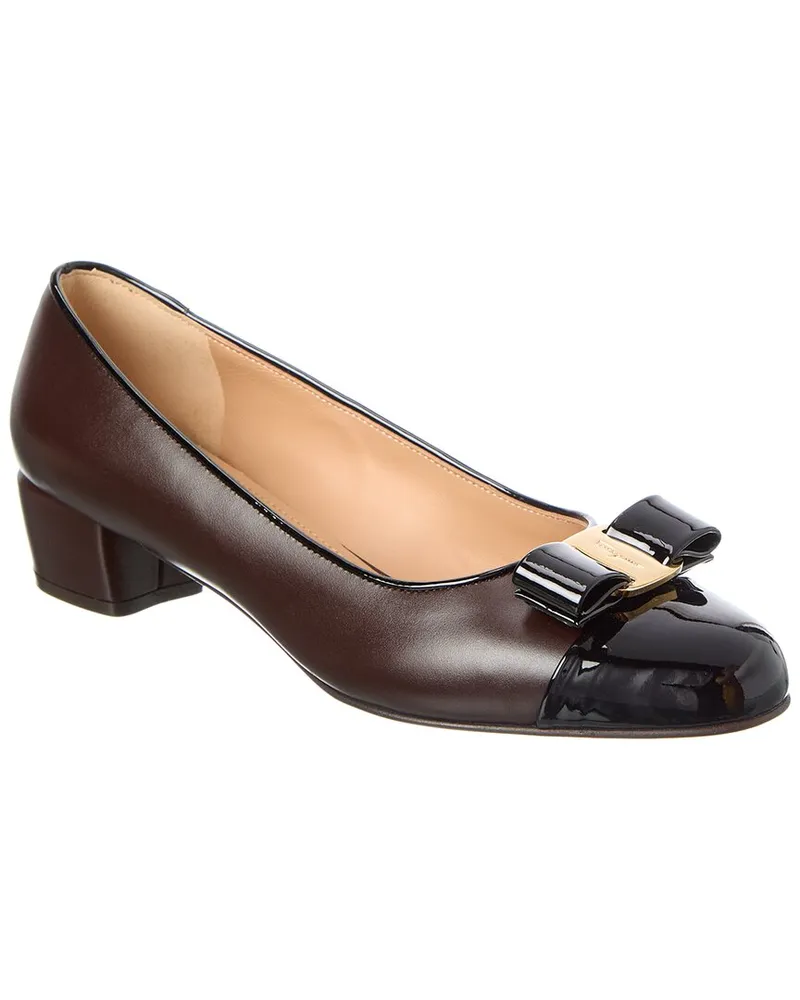 Ferragamo Vara Leather & Patent Pump Black