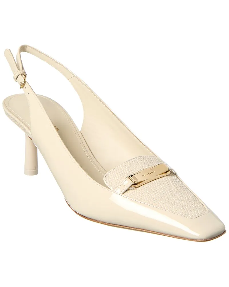 Ferragamo Patent Slingback Pump White