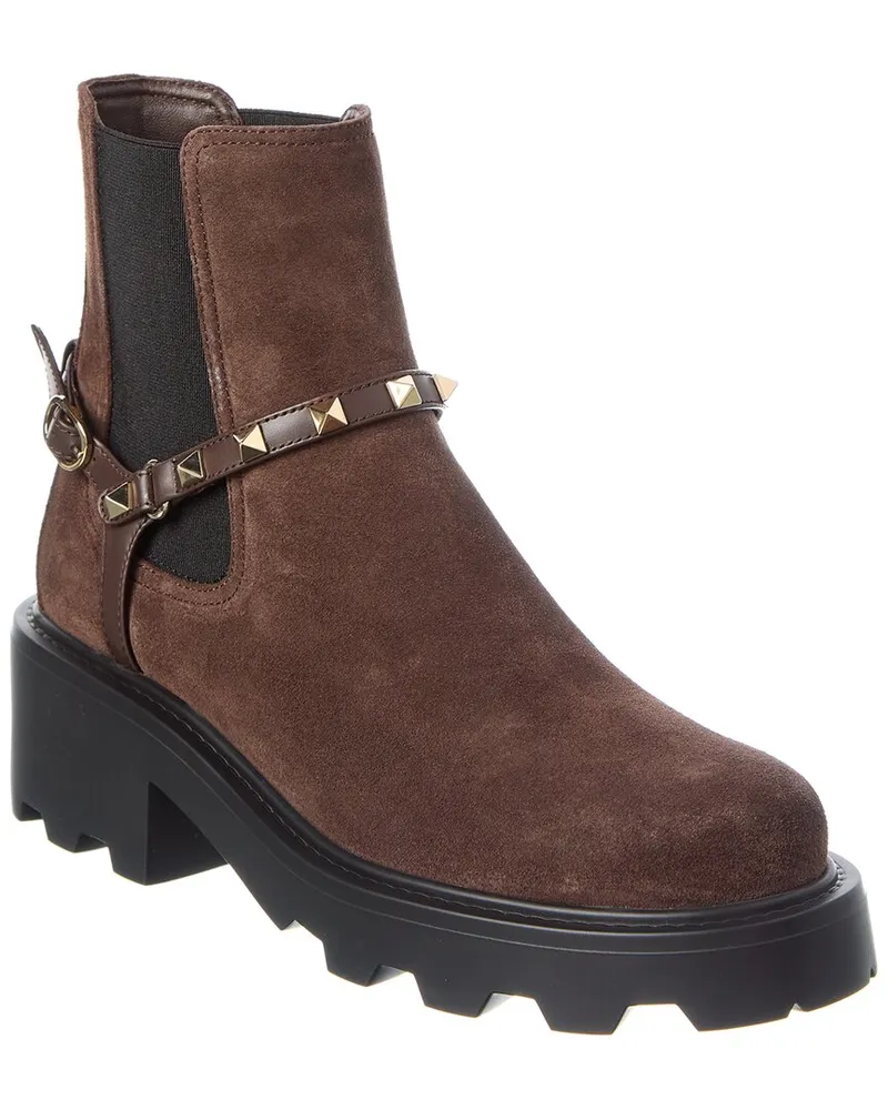 Valentino Garavani Rockstud Suede Boot Brown