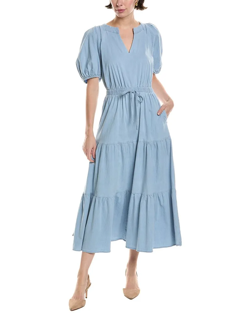 Anne Klein Tiered Puff Sleeve Midi Dress Blue