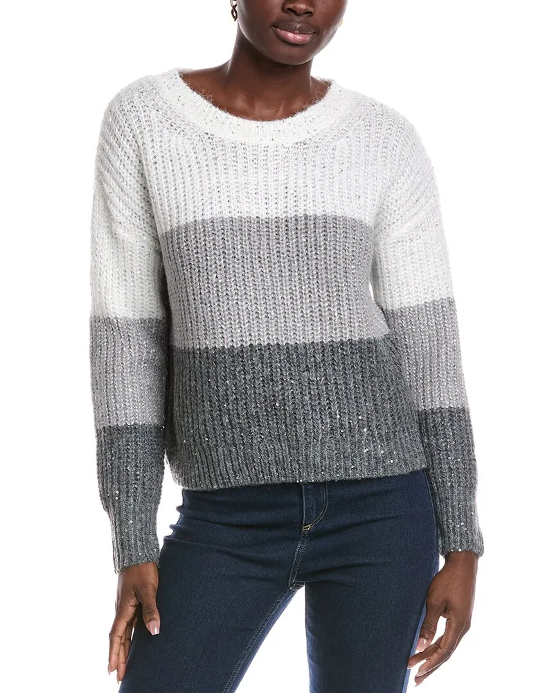 Vince Camuto Large Stripe Sequin Pullover Grey