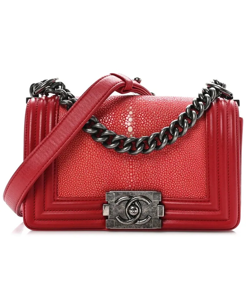 Chanel Red Leather Galuchat Stingray Small Boy Flap (Authentic Pre-Loved Nocolor