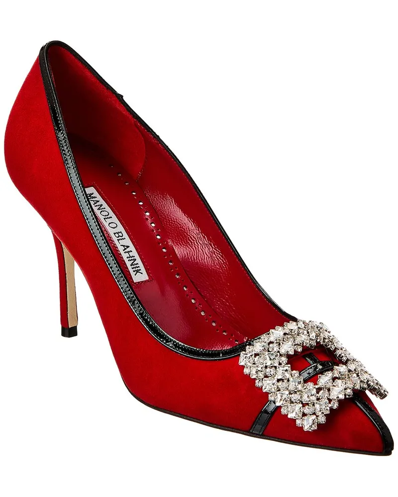 Manolo Blahnik Tuberian 90 Suede & Leather Pump Red