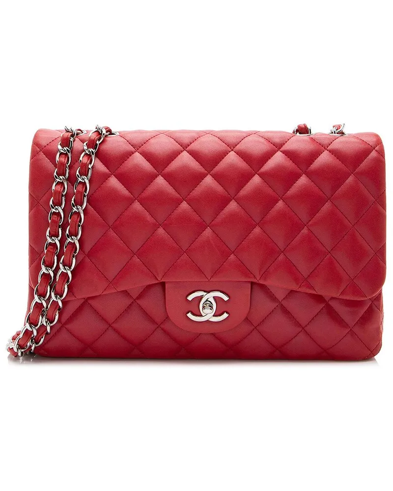 Chanel Red Lambskin Classic Jumbo Single Flap Bag (Authentic Pre-Loved Nocolor
