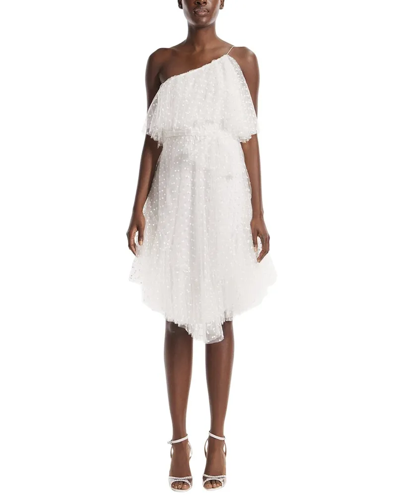 Monique Lhuillier One-Shoulder Spaghetti Strap Cocktail Dress White