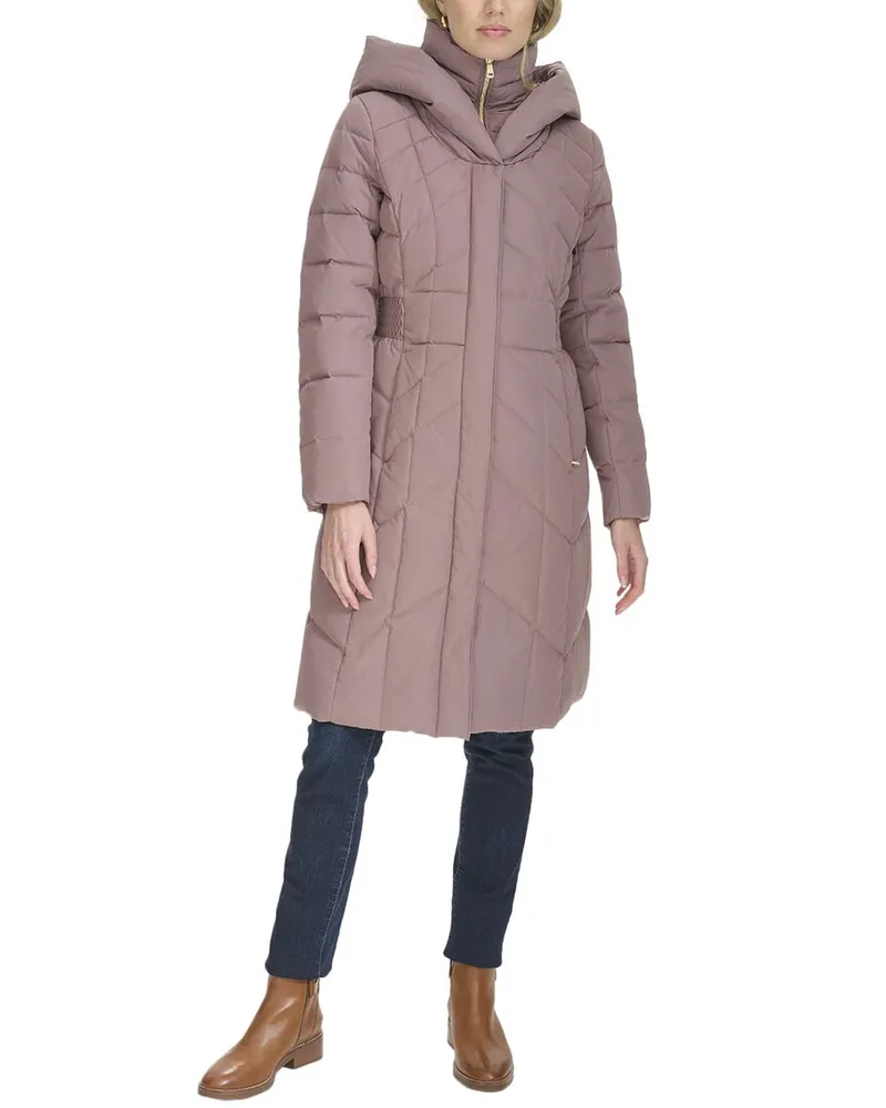 COLE HAAN Hooded Taffeta Down Coat Purple