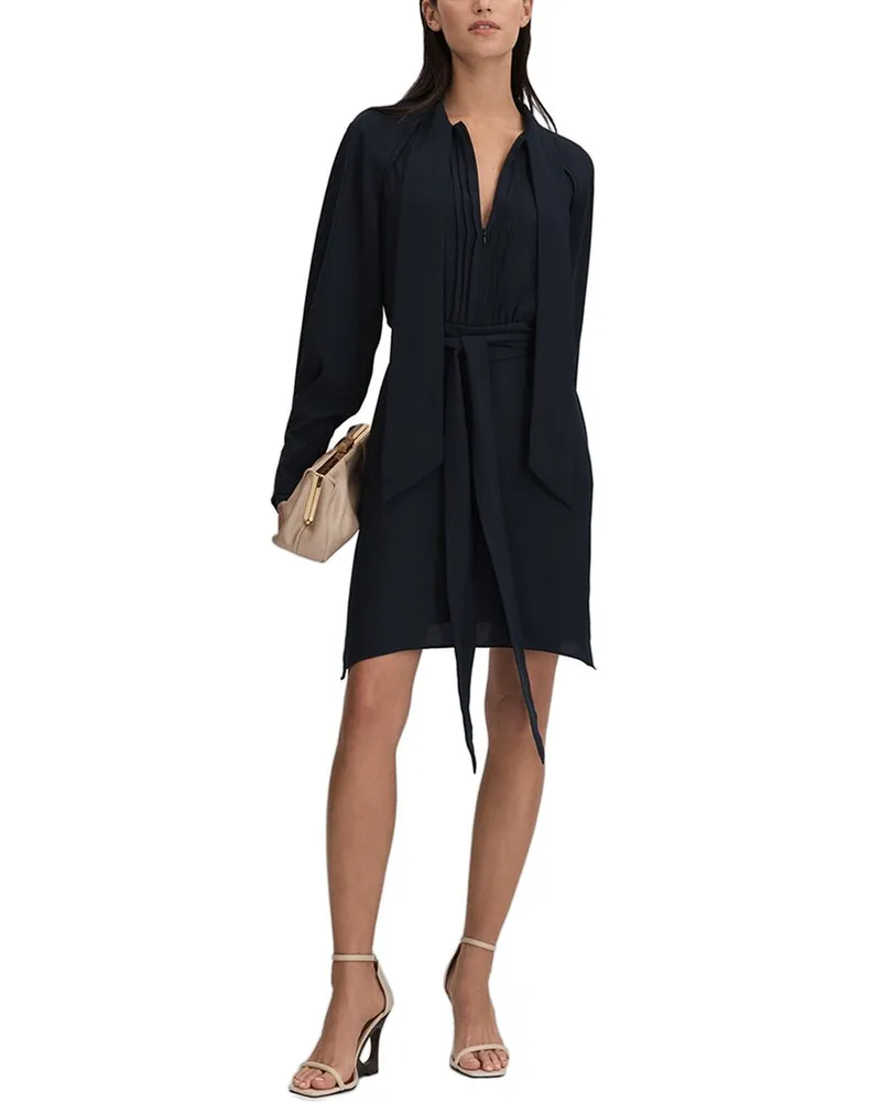 Reiss Ellie Plain Belted Flippy Dress Navy