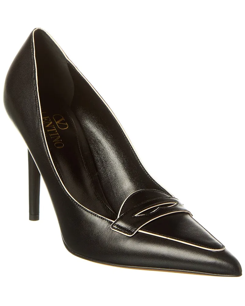 Valentino Garavani Capretto 100 Bicolor Leather Loafer Pump Black
