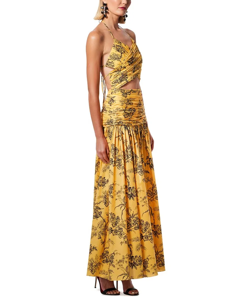 Carolina Herrera New York Spaghetti Strap Gathered Ankle-Length Dress Yellow