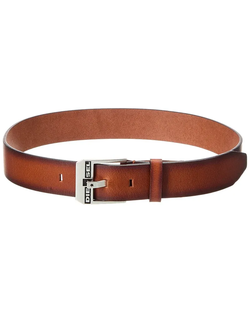 Diesel Logo Bluestar Leather Belt Brown