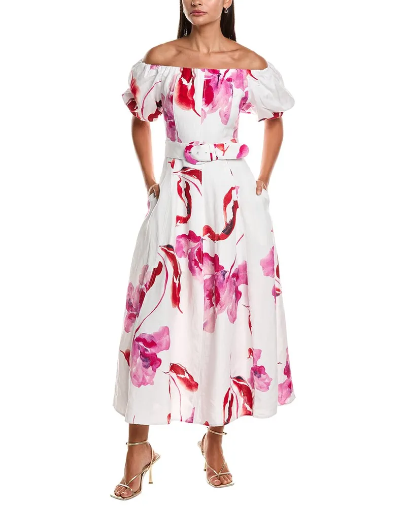 NICHOLAS Santha Linen-Blend Midi Dress White