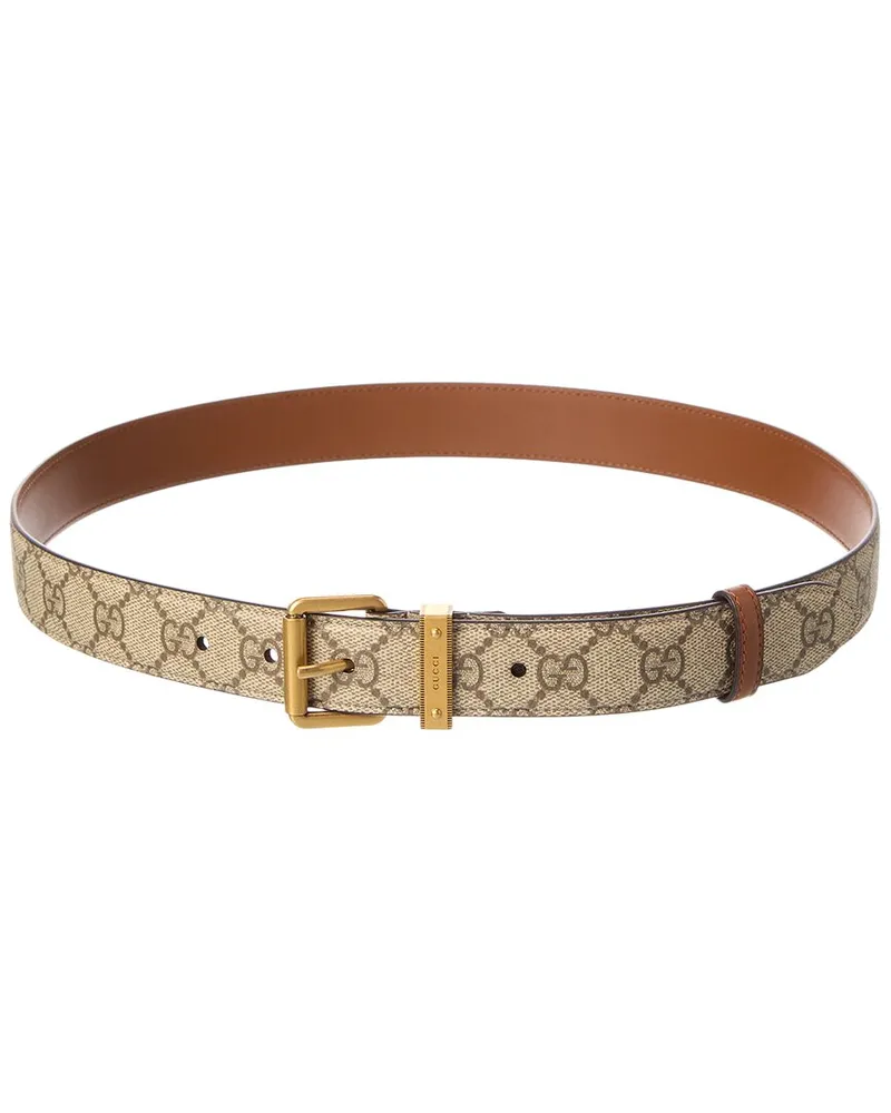 Gucci GG Emblem GG Supreme Canvas & Leather Belt Brown