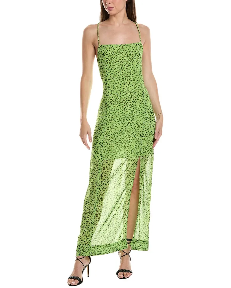 Ganni Chiffon Midi Slip Dress Green