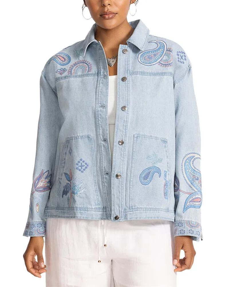 Johnny Was Plus Trapunto Denim Chore Jacket Blue